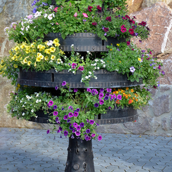 Kunstvoller Blumenständer, handgeschmiedet in Form eines Baumes, mit entnehmbaren Blu-mentöpfen – der Ständer ist drehbar gelagert Kunstvoller Blumenständer, handgeschmiedet in Form eines Baumes, mit entnehmbaren Blu-mentöpfen – der Ständer ist drehbar gelagert