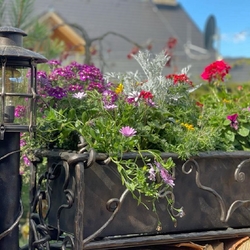 Handgeschmiedete Blumentpfe beleuchtet mit Designer-Gartenlampen